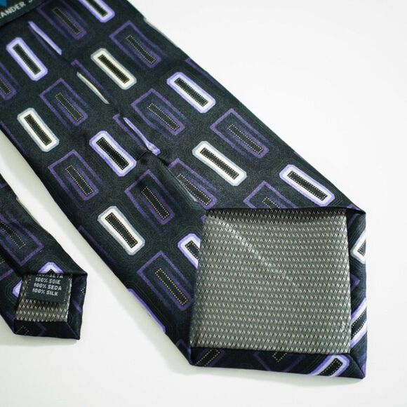 Alexander Julian Gray Purple Yellow Geometric Print‎  Silk Tie - Picture 5 of 6
